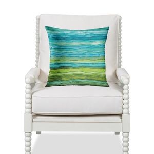 Luxury Home | Coastal Blue & Green Watercolor Ombre Striped Throw Pillow Cover